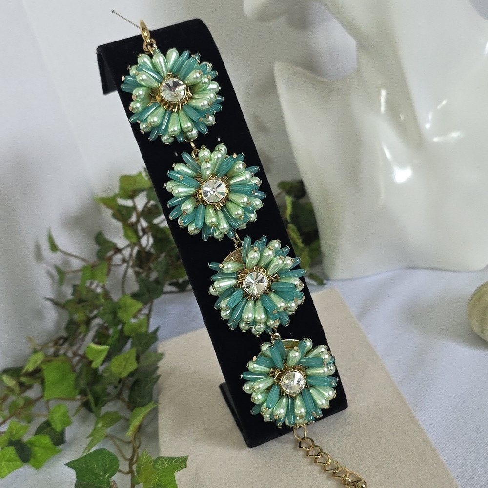 Vintage Statement Gold and Green Bead Flower Bracelet